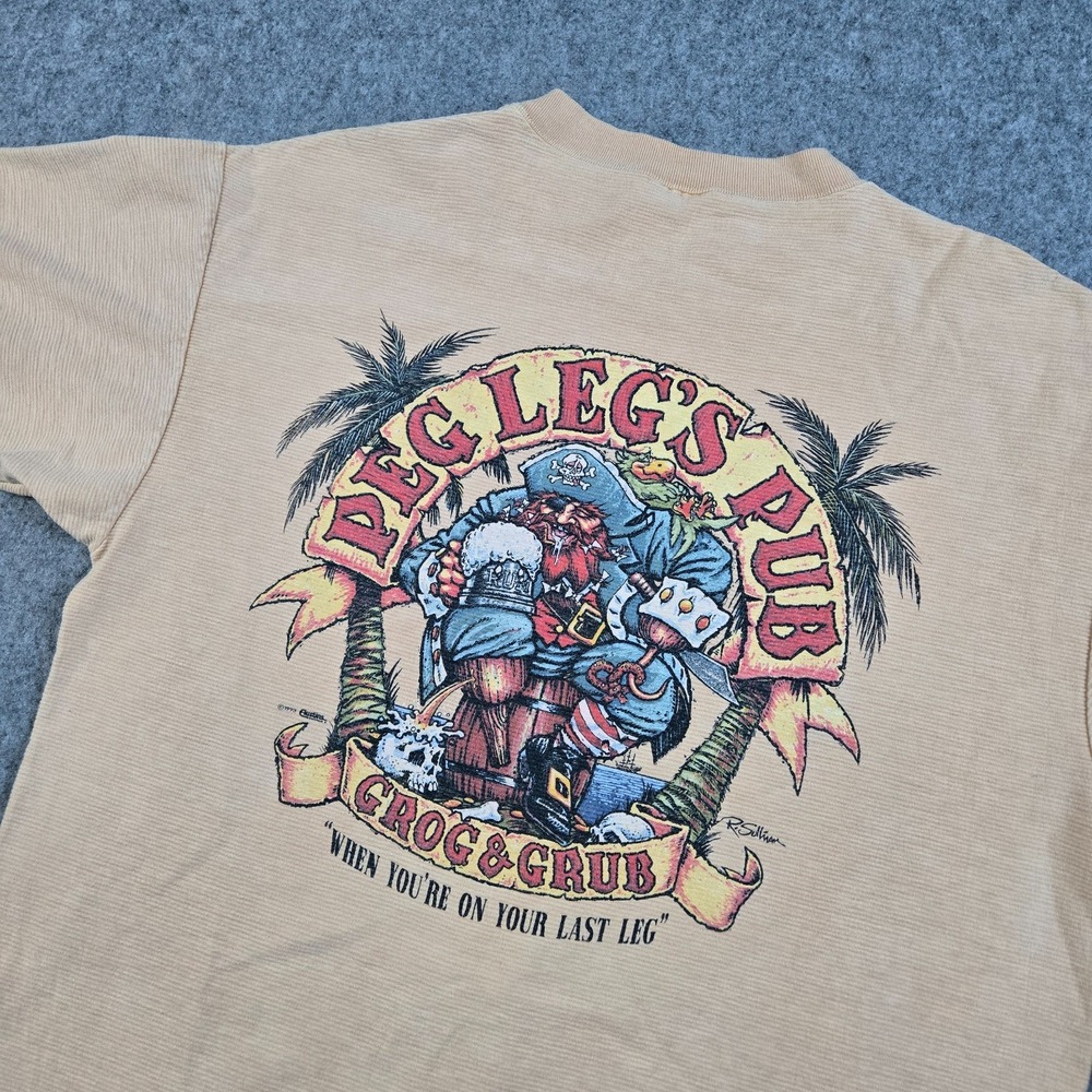 Vintage Peg Leg's Pub Shirt Mens L Sailor Pirate Bar Textured Beach Surf Nature